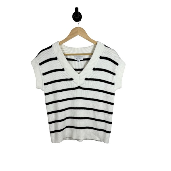 Evereve Women’s Oversized Sleeveless Striped Sweater Vest White/Black Size XS - Picture 1 of 7